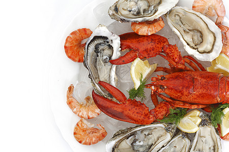 新鲜海鲜牡蛎龙虾餐厅市场生活宏观柠檬奢华食物盘子图片