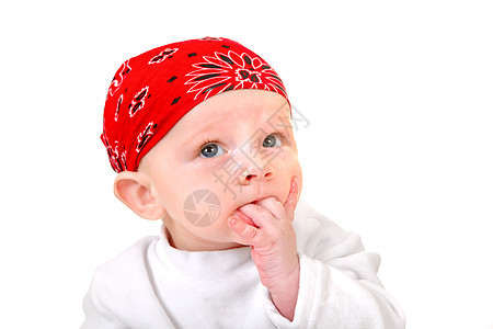 头巾中的婴儿男孩宝贝惊喜手指惊愕男生儿子童年男性孩子金发图片