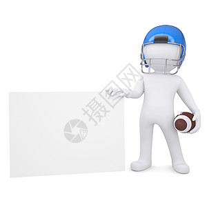 身戴足球头盔的3D男子持有空白卡图片