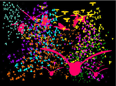 黑人背景鸟类生命矢量艺术插图动物航班季节家禽森林团体打印羽毛编队背景图片