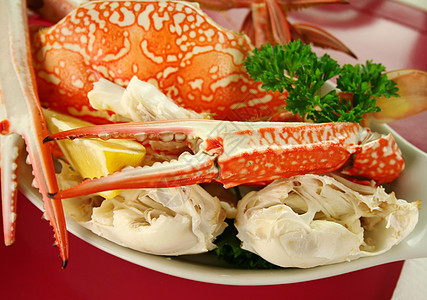新鲜的碎屑沙蟹裂蟹美食柠檬午餐用餐甲壳健康饮食营养动物海鲜图片