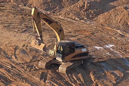 挖土机商业挖掘机基坑地面基础机械电铲汽铲建筑工地高清图片