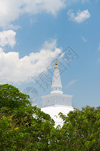 斯里兰卡白神圣的Stupa建筑地标艺术信仰蓝色寺庙遗产佛塔崇拜佛教徒图片