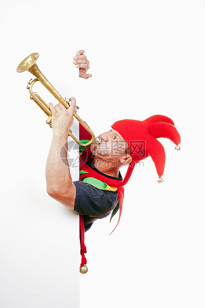 吹喇叭的小丑娱乐红色男人傻子喜剧衣服音乐喜剧演员戏服噪音图片