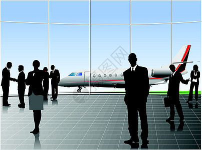机场现场 设计师矢量插图运输女士交通场景商业飞机场艺术男人大厅飞行图片