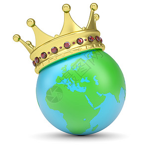 金色地球地球上的皇冠荣耀成功蓝色绿色女王畅销书全球化统治者行星红宝石背景