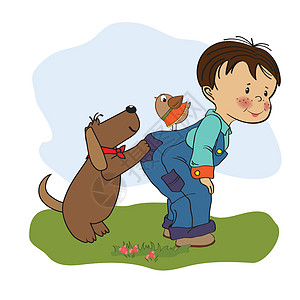 小男孩玩他的狗狗幸福童年小狗卡通片男人男性朋友友谊花园喜悦图片