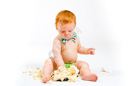 一年老蛋糕粉碎工作室婴儿领带尿布生日白色生日蛋糕儿童孩子糖果图片