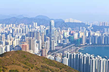 香港市下城蓝色大厦住宅地标戏剧性摩天大楼风景财产景观社区图片
