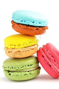 色彩多彩的马卡龙饼干小吃糖果杏仁甜点背景图片