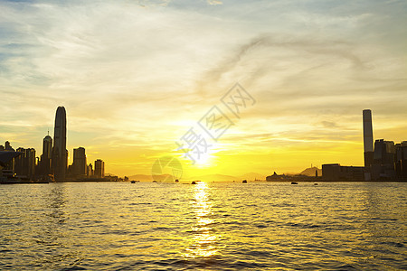 日落时香港天际经济商业背景夜景场景办公室景观天空建筑旅行图片