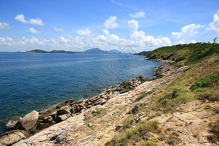 泰国沙美岛青色蓝色支撑全景环境石头冲浪海滩海岸线晴天图片