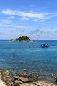 泰国沙美岛天空岩石植被波浪反射青色植物群叶子海滩阳光图片