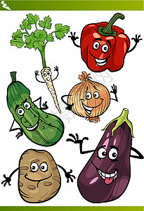 成套蔬菜漫画插图片植物快乐土豆饮食胡椒香菜孩子们插图洋葱维生素图片