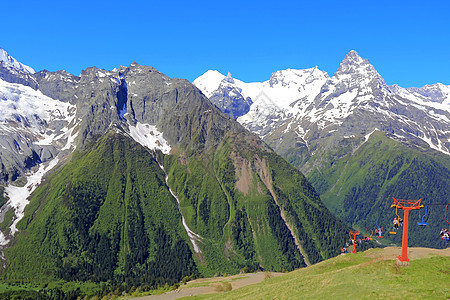 高加索山脉 Dombai叶子冰川悬崖首脑岩石旅行石头风景全景季节图片