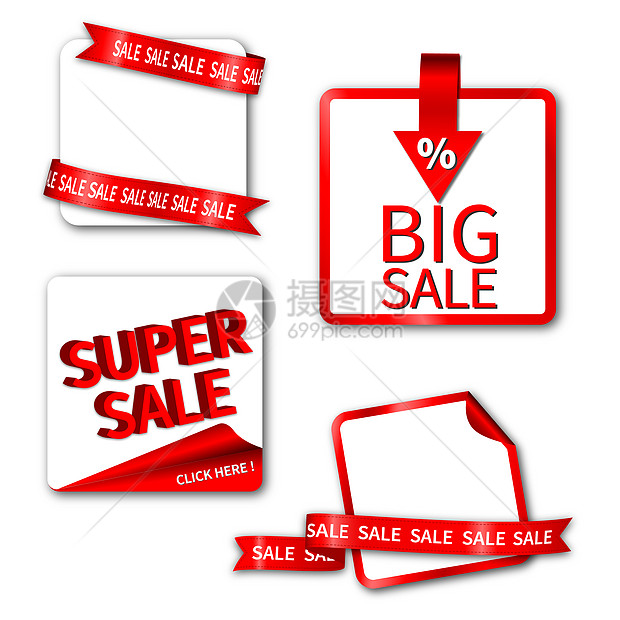 一套销售贴纸或标签营销广告商业红色折扣价格网络徽章收藏季节图片