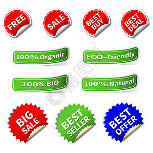 各种形状标签和粘贴符广告购物价格网络电子商务生态季节徽章生物销售图片