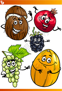 有趣的水果漫画插图集快乐绘画收藏卡通片孩子们饮食石榴维生素吉祥物插图图片