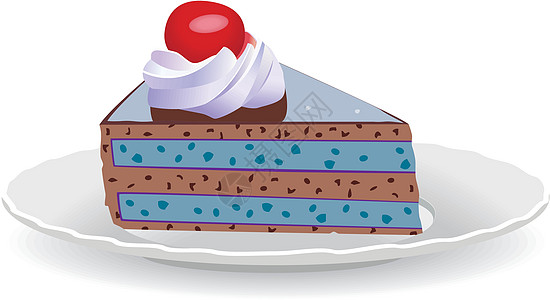 矢量蛋糕切片蓝色卡片绘画奶油巧克力盘子庆典派对插图水果图片