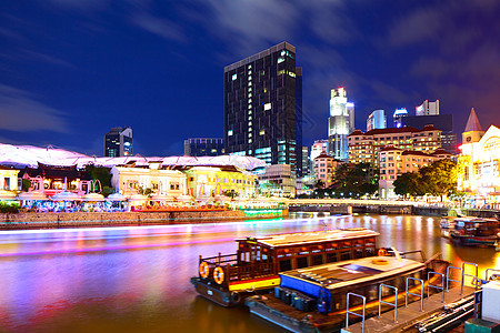 晚上新加坡城市天际蓝色景观天空商业金融反射中心市中心码头建筑学图片