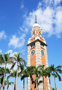 香港的时钟塔古董天空历史天际棕榈时间历史性地标发条圆圈图片