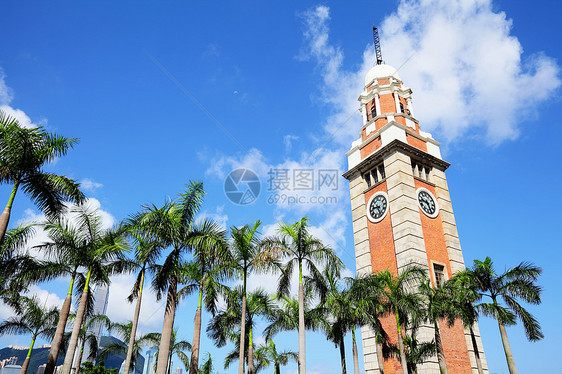 香港的时钟塔天际古董天空地标时间历史发条城市圆圈建筑学图片