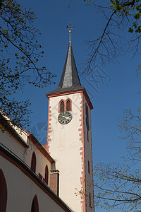 德国南部古老的莫斯巴赫镇旅游教区城市脖子尖塔教堂建筑教会旅行图片