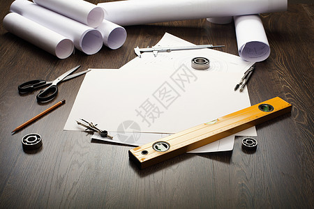附有草图的工具和文件建筑建筑师测量图表工作技术办公室扳手商业仪表图片