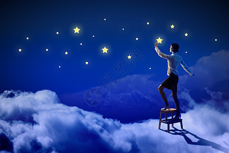 女性照明星月亮梯子星星蓝色艺术绘画微笑女孩门户网站紫色图片