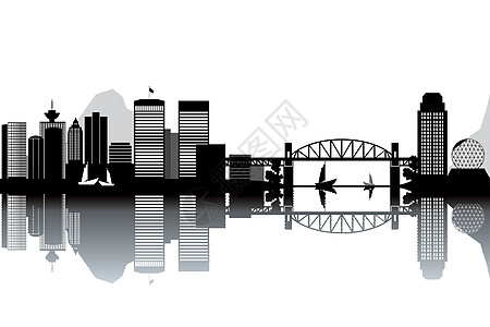 温哥华天际插图反射全景摩天大楼商业城市天空地平线建筑物港口图片