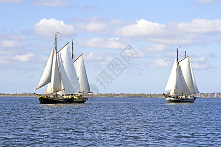 荷兰IJsselmeer国际船舶上的传统帆船运输木头历史性历史图片