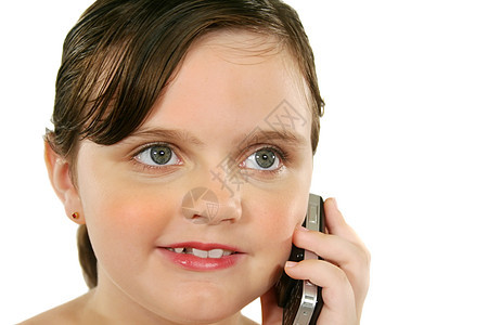 儿童使用手机孩子眼睛大眼睛少年黑发微笑女性快乐电话青少年图片