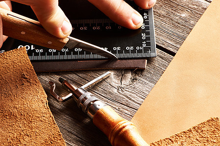 皮革工艺工具鞋匠手工剪刀前锋维修作坊做工产品商业木头图片