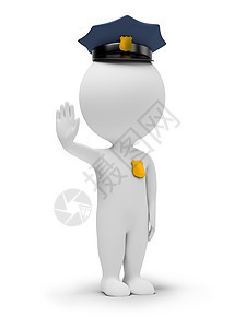 3d小人警察姿势工作安全手势插图巡逻员服务警卫保镖男人背景图片