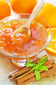 橙果酱果味食物玻璃维生素早餐勺子木头甜点柠檬季节图片