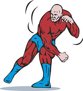 卡通超级英雄跑拳击艺术品力量英雄肌肉男人卡通片跑步插图男性冲孔图片