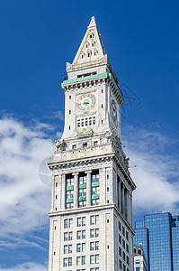 波士顿自订大楼塔蓝天景观帆船天空城市建筑市中心摩天大楼海关建筑学背景图片