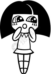 卡通Kawaii女孩彩色页面染色玩具孩子涂鸦填色本漫画插图卡通片绘画白色背景图片
