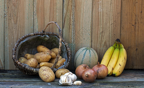 水果牛奶死活者水果蔬菜棕色土豆架子洋葱黄色食物绿色香蕉背景