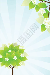 绿树和阳光树叶花瓣白色绿色叶子蓝色框架花朵艺术图片