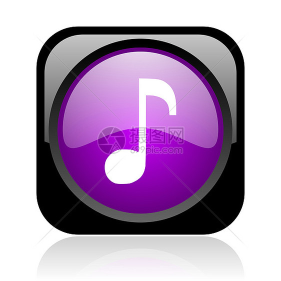 黑色和紫色广场网络光亮图标音乐播放器按钮钥匙艺术音乐声学商业互联网旋律笔记图片