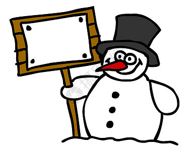 雪人和空白符号微笑季节性插图白色帽子礼帽冻结季节图片