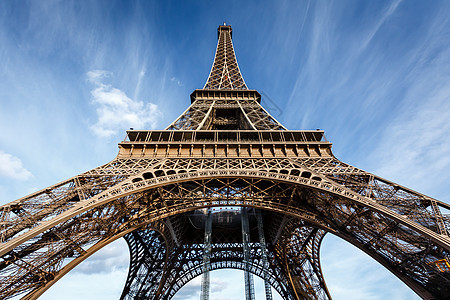 Eiffel铁塔从地面的广视 法国巴黎旅行地标旅游历史性金属建筑学吸引力纪念碑城市天空图片
