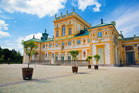 波兰华沙Wilanow宫历史城堡旅行建筑学蓝色纪念碑植物历史性大厦花园图片