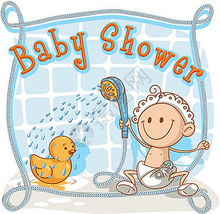 婴儿淋浴 - 矢量卡通邀请图片