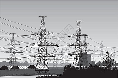 电线阴影技术插图力量高架电力站高压导体黑与白电缆图片
