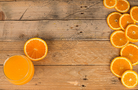 橙色背景菜单水平果汁桌子静物高视角水果营养食物风化图片