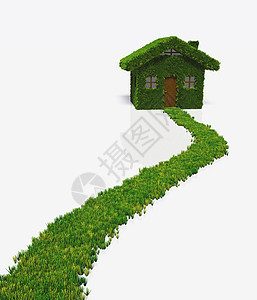 一条道路 用草木做成的房屋图片