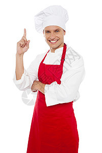 笑笑的厨师展示食指男人餐饮酒店餐厅烹饪厨房商业职业服务手指图片
