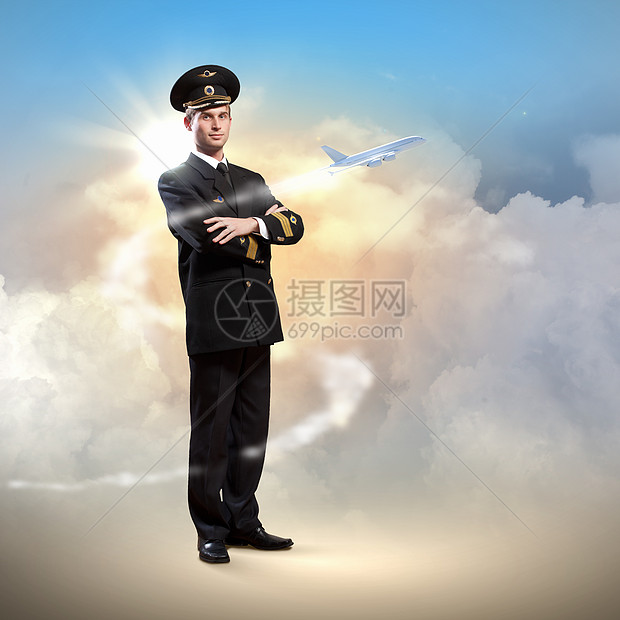 男性飞行员形象相机成人旅游航空航天帽子客机职业飞机场运输图片